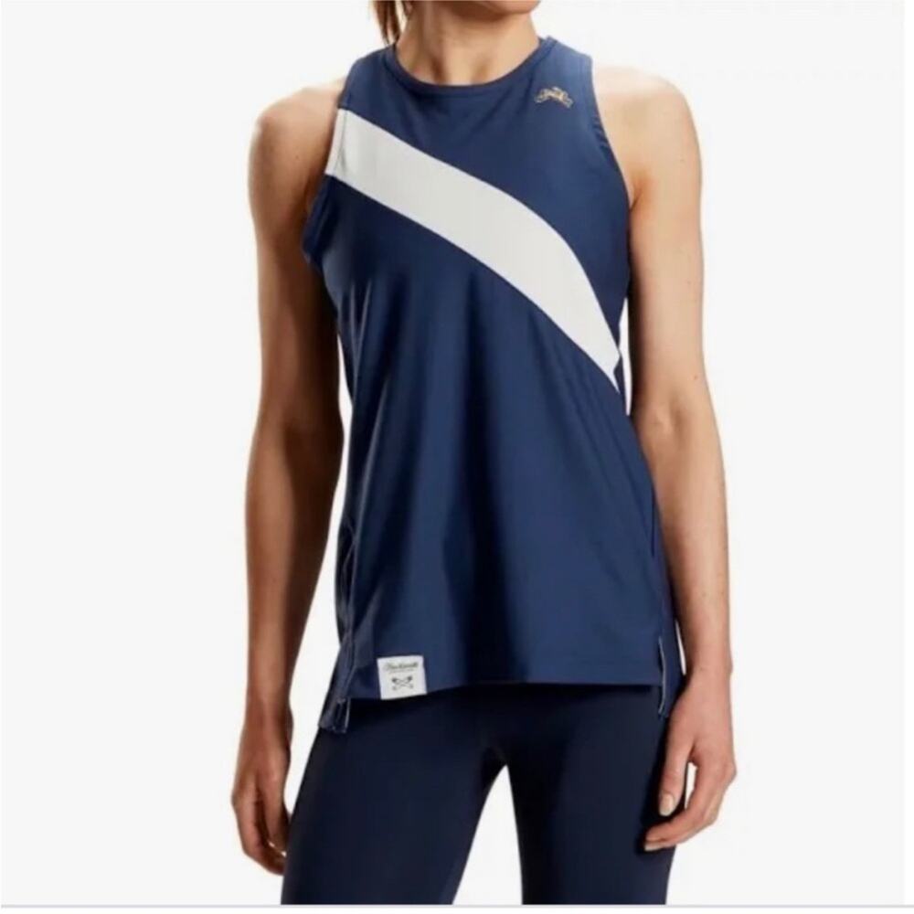 Tracksmith Van Cortlandt Singlet Navy Blue White Tank SMALL Shirt Mesh Top